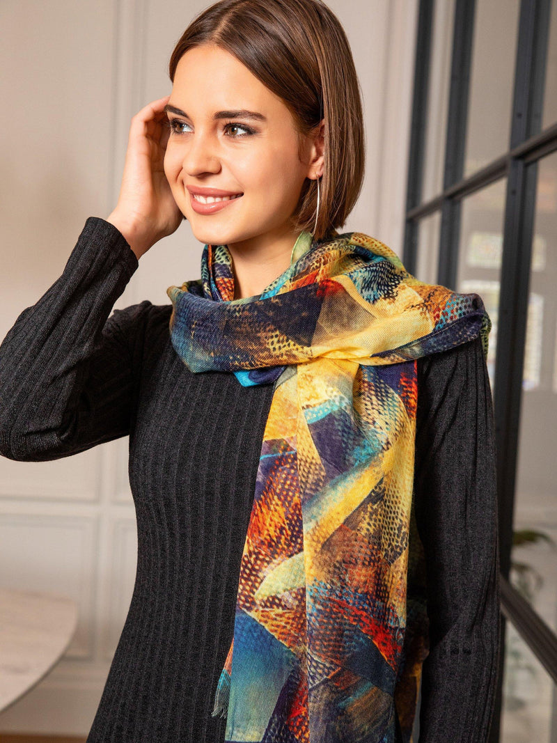 Alie Street Mariselle wool silk scarf Azure Muse - British product