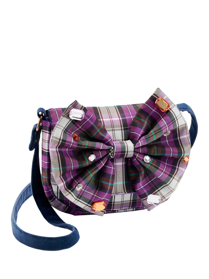 Stych kids check bow cross body bag purple, UK version