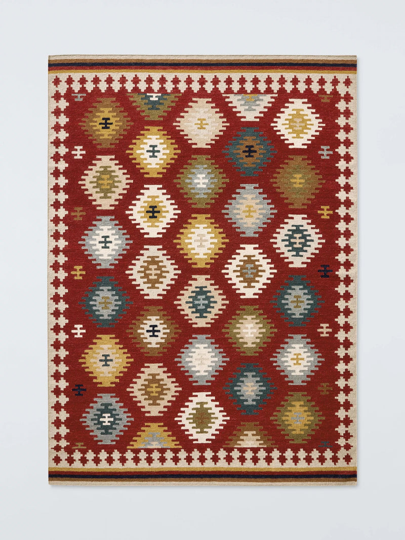 John Lewis Ediz Kelim Hand Woven Wool Rich Rug, Deep Red, L180 x W120cm
