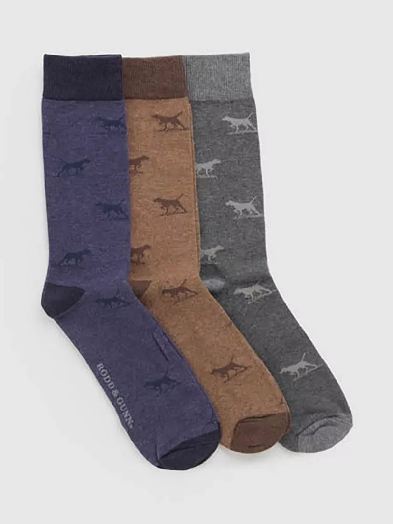 Rodd & Gunn cotton blend socks pack of 3 dog pattern (British brand)