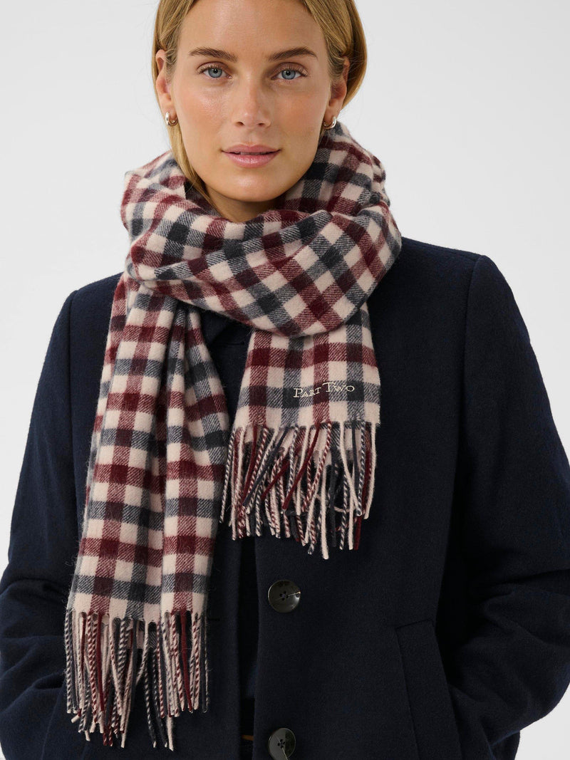 Part Two check wool scarf red multi, imported from the UK