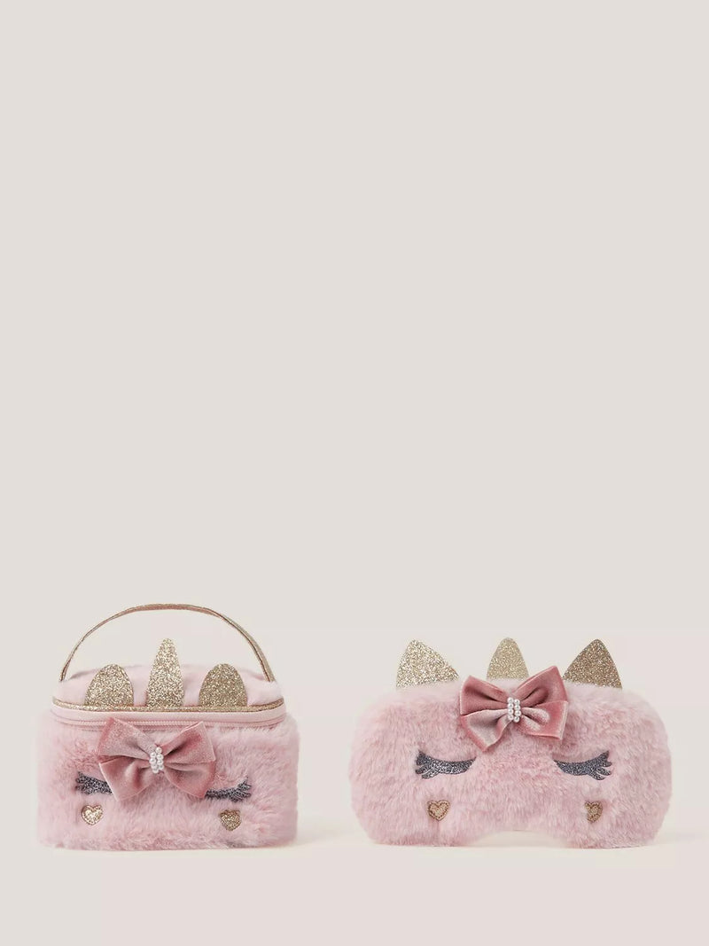 Monsoon unicorn sleep mask and vanity case in pink (British brand)