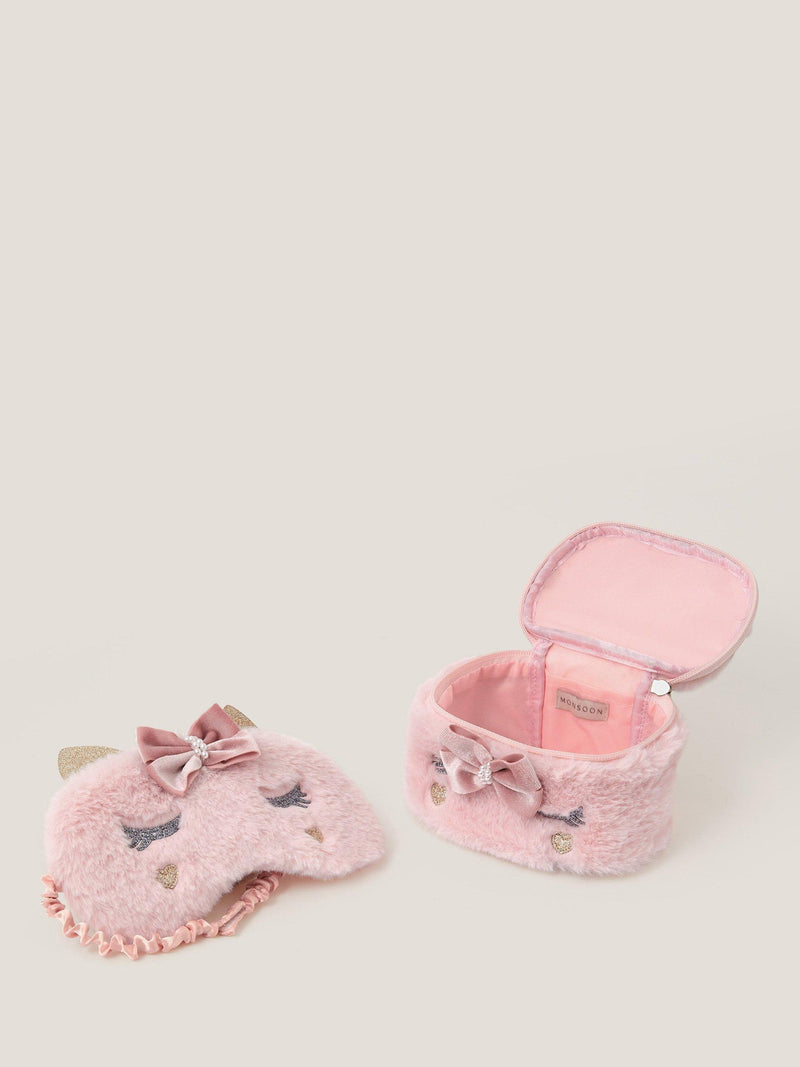 Monsoon unicorn sleep mask and vanity case in pink (British brand)