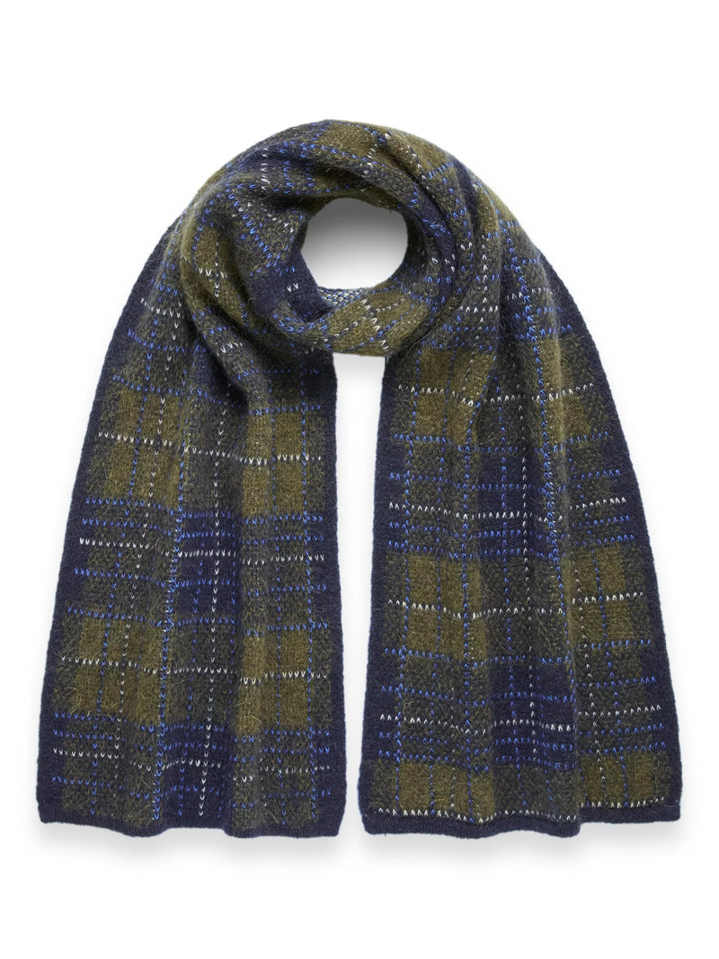 Celtic & Co. heritage check scarf in moss/multi, imported from the UK