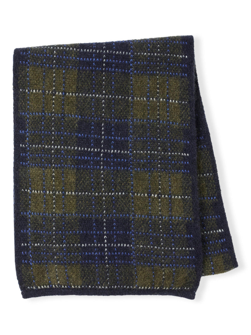 Celtic & Co. heritage check scarf in moss/multi, imported from the UK