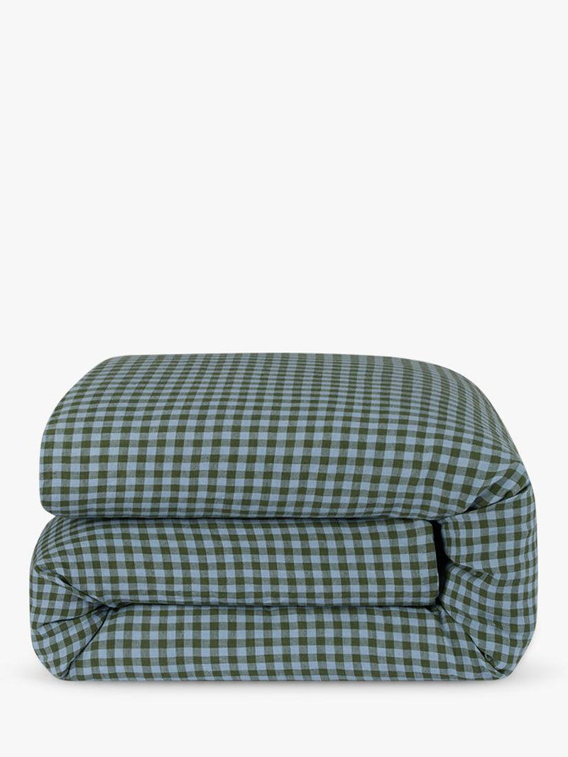 Piglet in Bed gingham linen blend bedding single - British product
