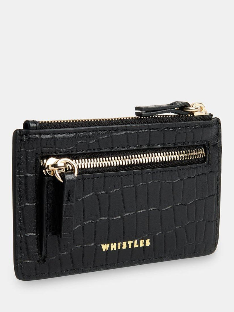 Whistles croc zip top card holder black leather, imported from the UK