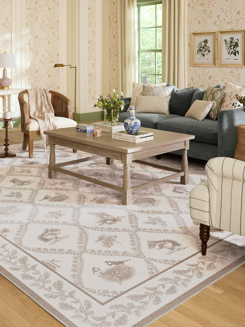 Ruggable Sanderson Squirrel and Hedgehog rug in Fawn, 90x60cm (British brand)