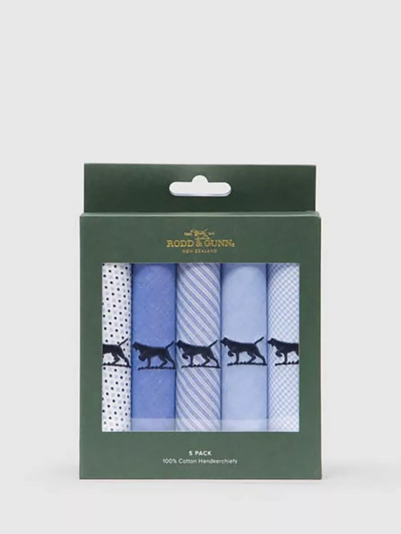 Rodd & Gunn pocket squares pack of 5 blue multi, imported from the UK