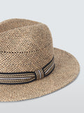 John Lewis paper straw fedora hat natural patterned band, UK version