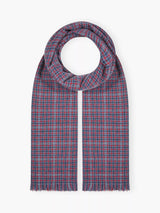 John Lewis Brora Check Chartouche Pure Cashmere Scarf, Chambray/Garnet- Buy online at McGrocer
