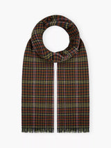 John Lewis Brora Check Chartouche Pure Cashmere Scarf, Sorrel/Conker, 180 x 60cm- Buy online at McGrocer