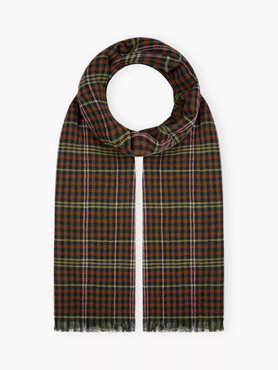 John Lewis Brora Check Chartouche Pure Cashmere Scarf, Sorrel/Conker, 180 x 60cm- Buy online at McGrocer