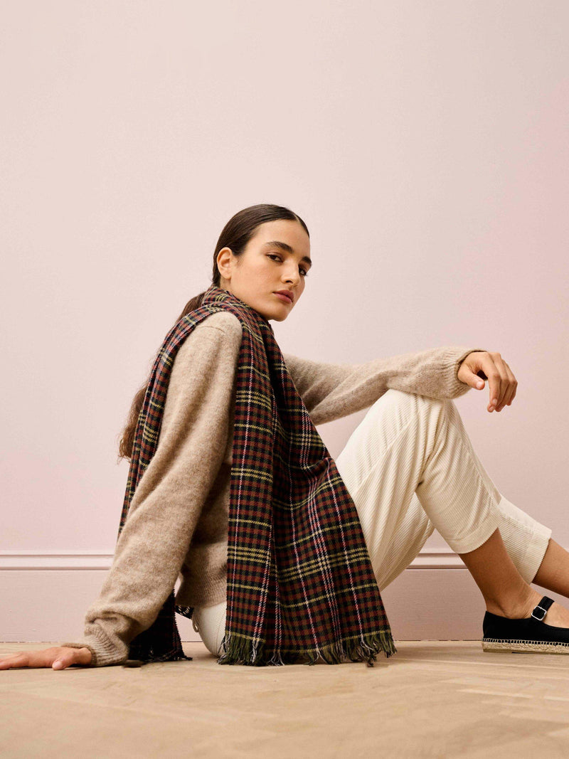Brora cashmere scarf check pattern 180x60cm, imported from the UK