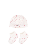 Petit Bateau baby hat and booties set with heart print - British product