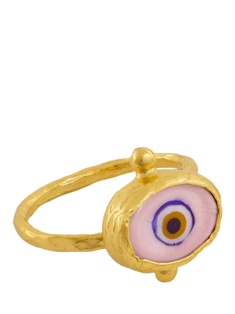 Ottoman Hands pink evil eye ring gold adjustable band, UK version
