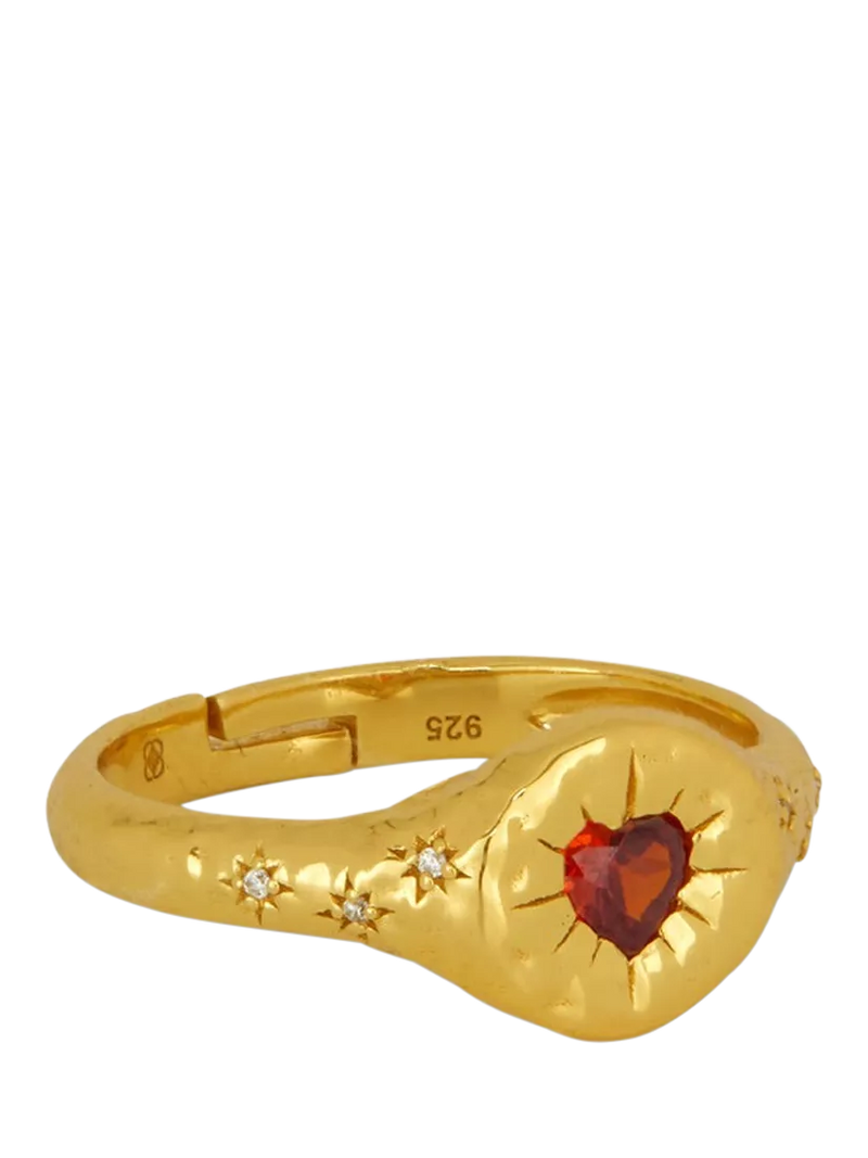 Ottoman Hands heart stacking ring garnet gold plated, imported from the UK
