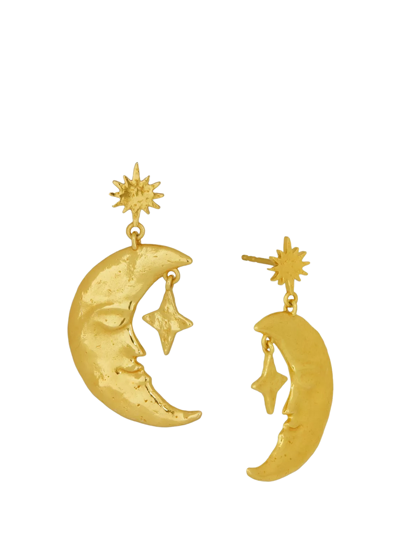 Ottoman Hands gold crescent moon drop earrings, imported from the UK
