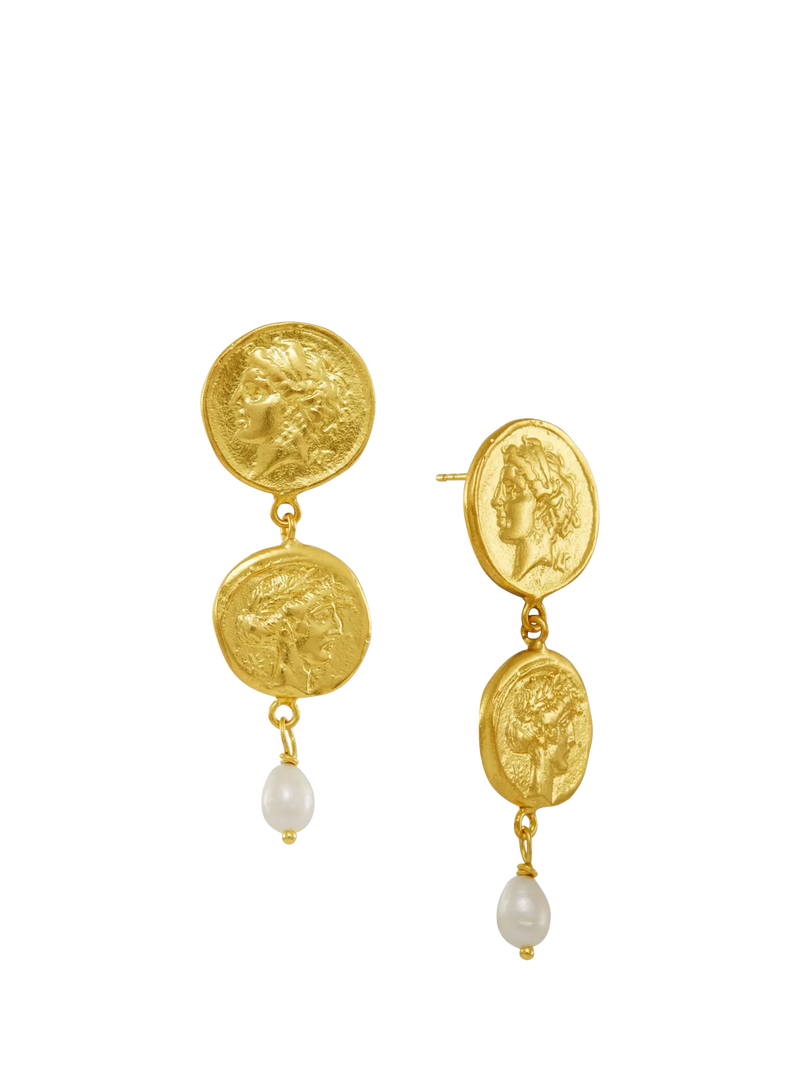 Ottoman Hands Odella pearl drop stud earrings 5cm (British brand)