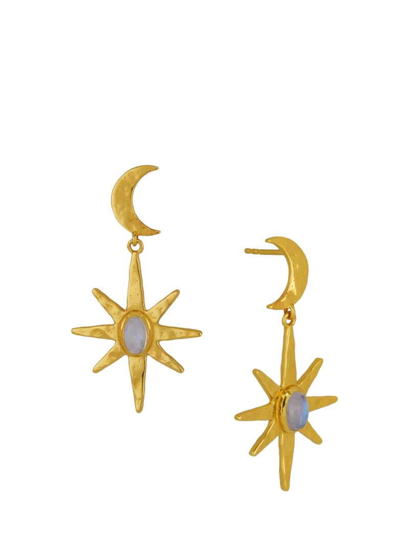 Ottoman Hands moonstone star drop earrings gold, UK version