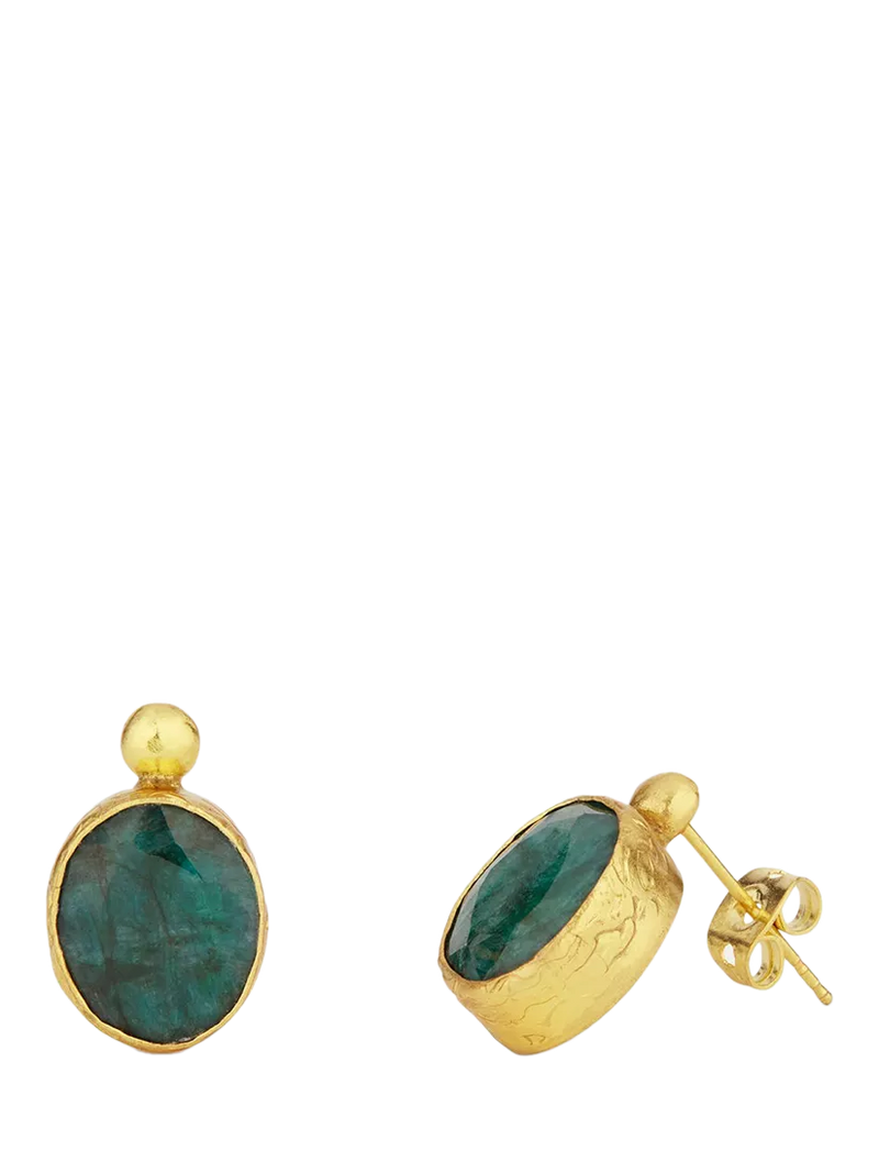 Ottoman Hands Siena emerald stud earrings in gold 1.5cm - British product
