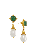 Ottoman Hands Esmeray emerald pearl drop stud earrings gold - British product