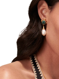 Ottoman Hands Esmeray emerald pearl drop stud earrings gold - British product
