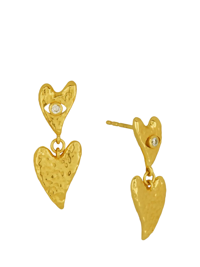 Ottoman Hands evil eye heart earrings in 18ct gold plated sterling silver - British product