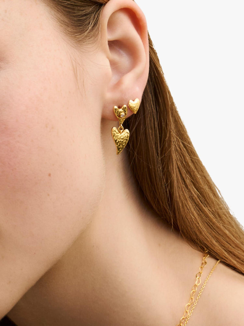 Ottoman Hands evil eye heart earrings in 18ct gold plated sterling silver - British product