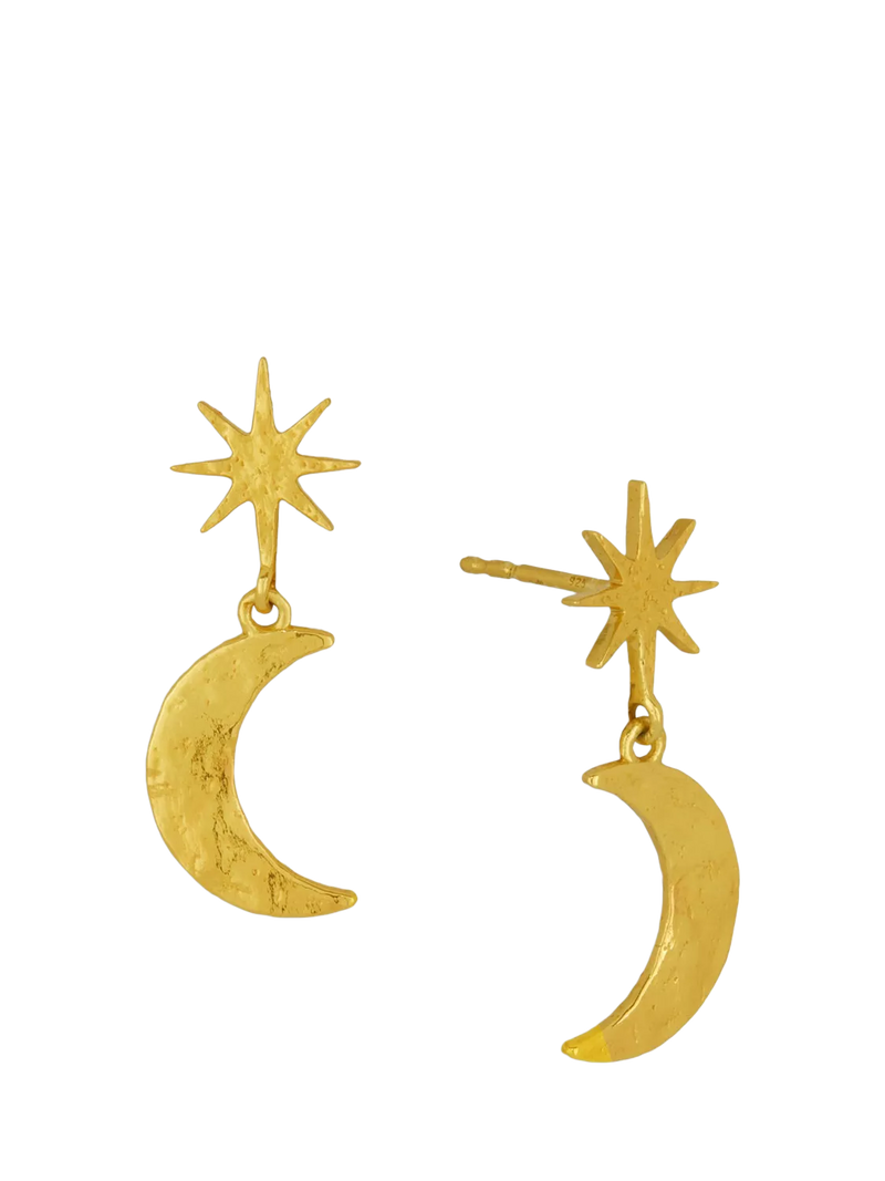 Ottoman Hands gold moon star drop earrings 28mm (British brand)