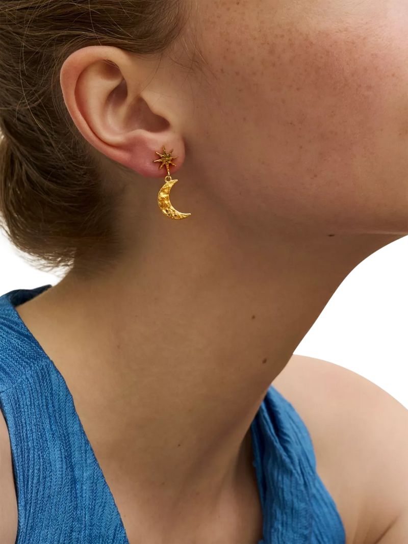 Ottoman Hands gold moon star drop earrings 28mm (British brand)