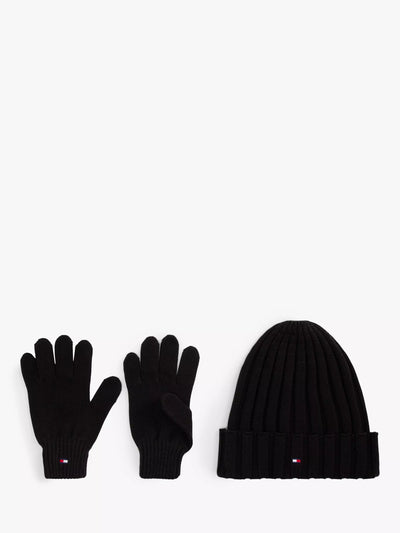 John Lewis Tommy Hilfiger Kids' Cotton Beanie Hat and Gloves Set, Black- Buy online at McGrocer