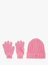 John Lewis Tommy Hilfiger Kids' Cotton Beanie Hat and Gloves Set, Mystic Pink- Buy online at McGrocer