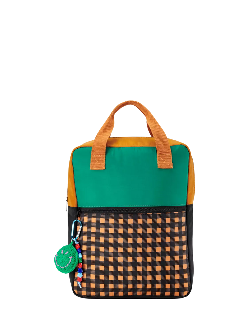 Small Stuff colour block backpack for kids emerald green (British brand)
