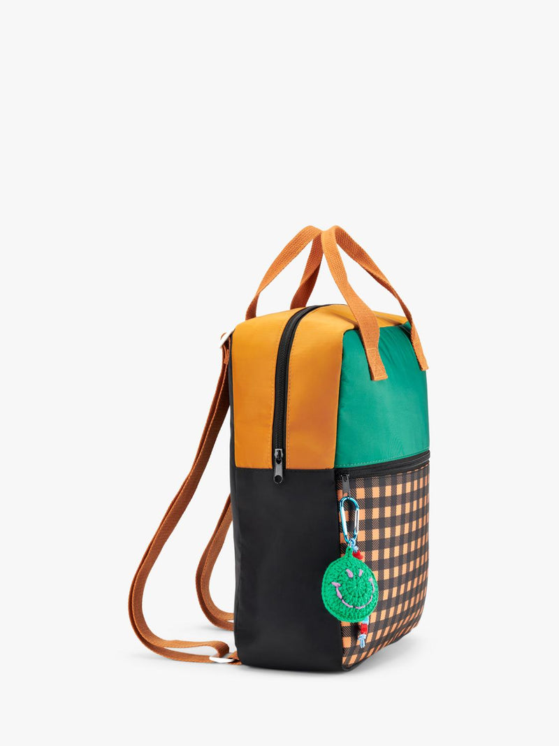 Small Stuff colour block backpack for kids emerald green (British brand)