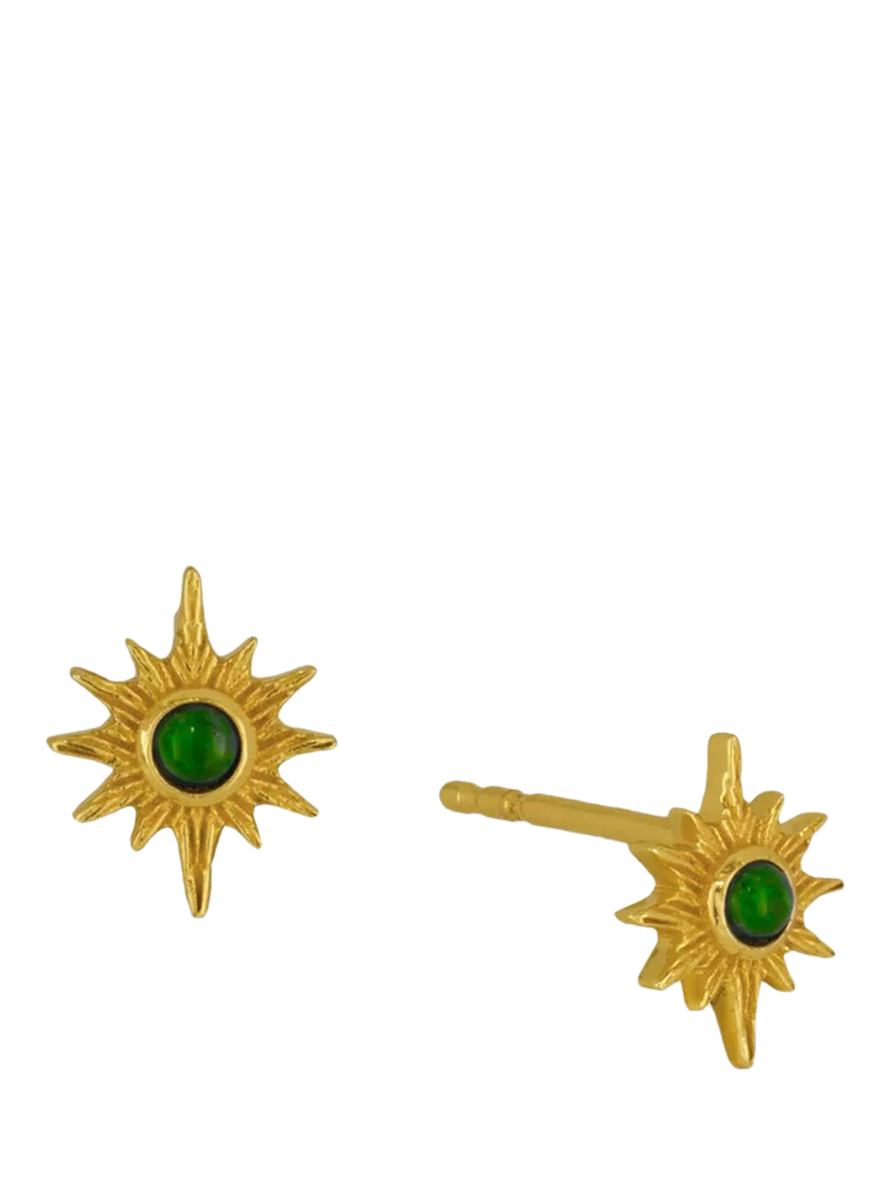 Ottoman Hands green onyx star stud earrings gold 9mm, UK version