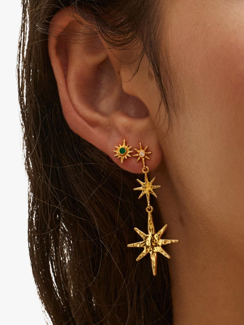 Ottoman Hands green onyx star stud earrings gold 9mm, UK version