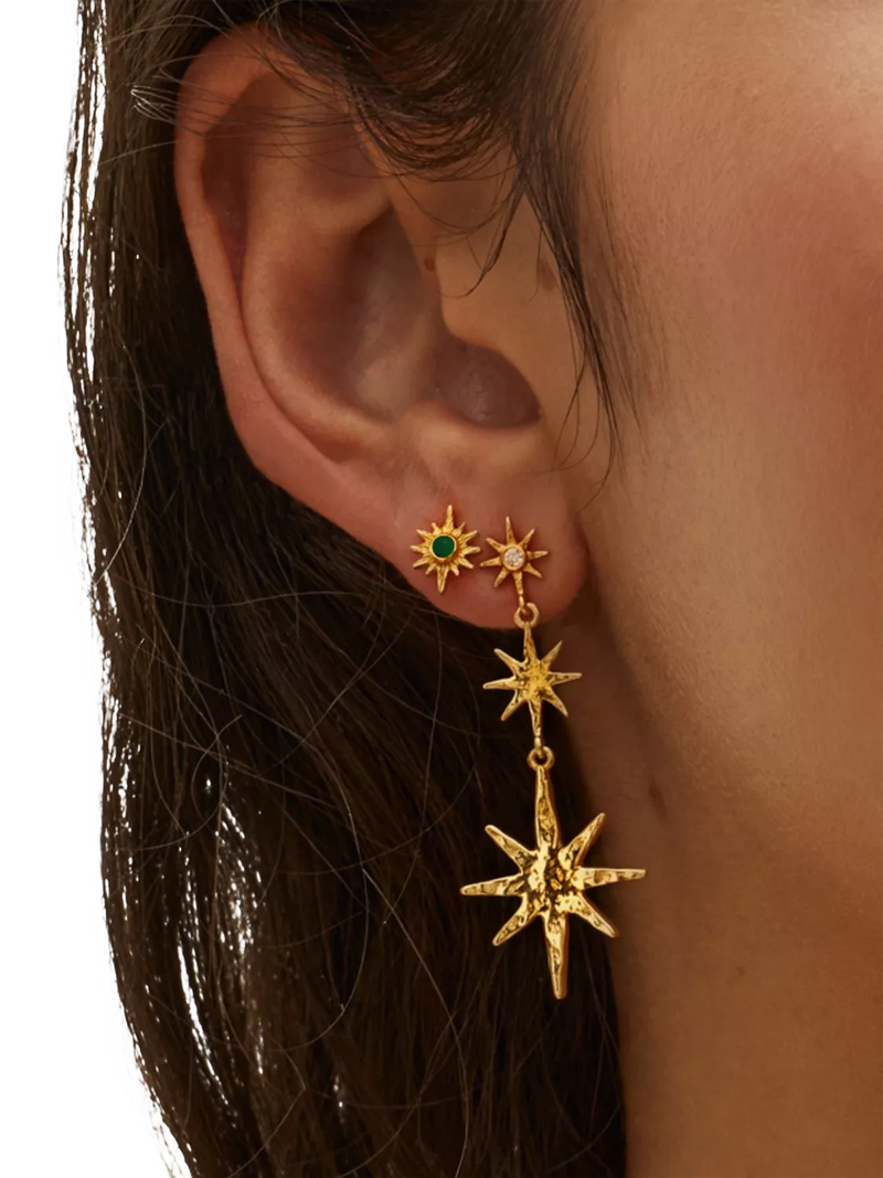 Ottoman Hands green onyx star stud earrings gold 9mm, UK version