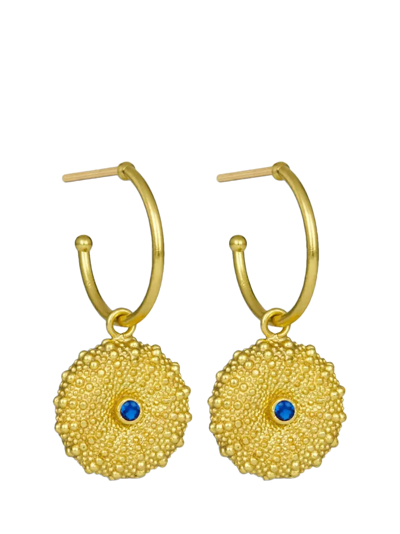 Ottoman Hands gold hoop earrings with blue crystal - British product