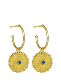 Ottoman Hands gold hoop earrings with blue crystal - British product