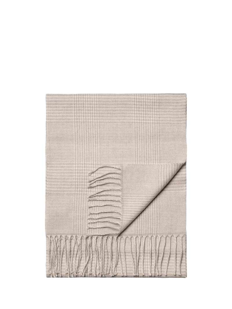 Eton merino wool check scarf light grey - British product