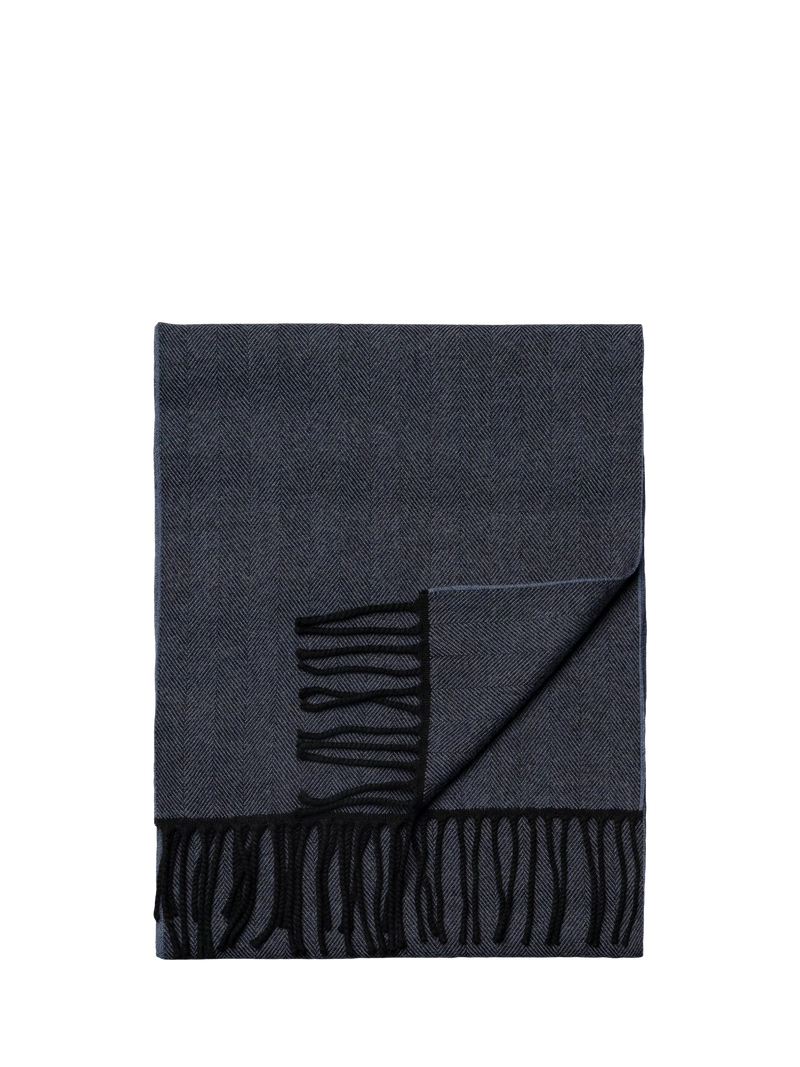 Eton Merino wool herringbone scarf navy blue, imported from the UK