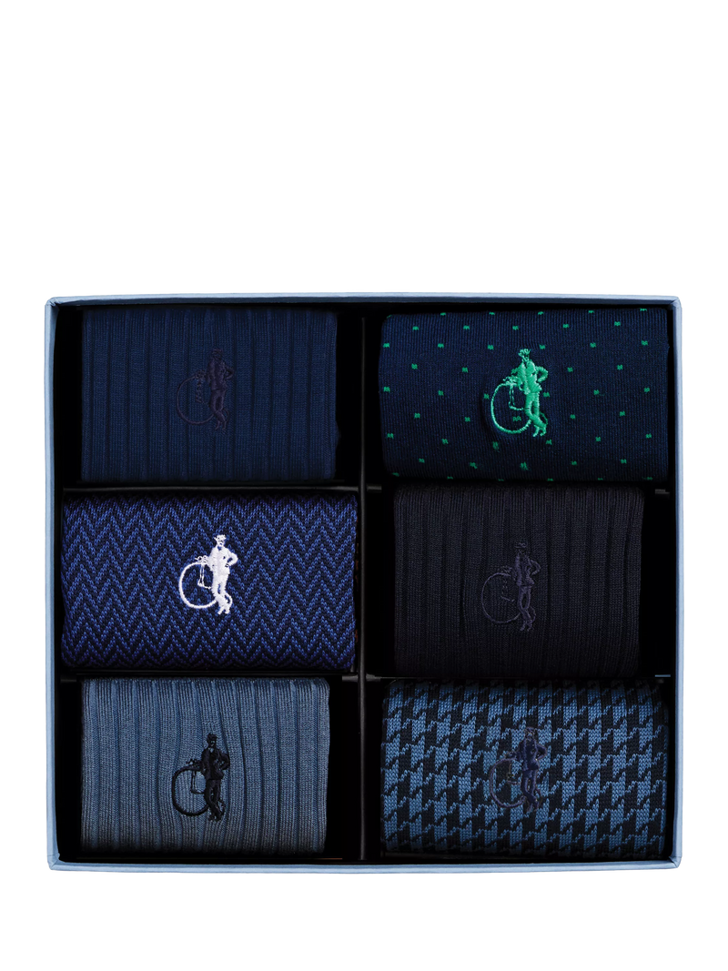 London Sock Company Dash of Class socks navy pack of 6, imported from the UK
