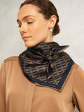 Hobbs pure silk scarf navy and camel abstract pattern 90cm - British product