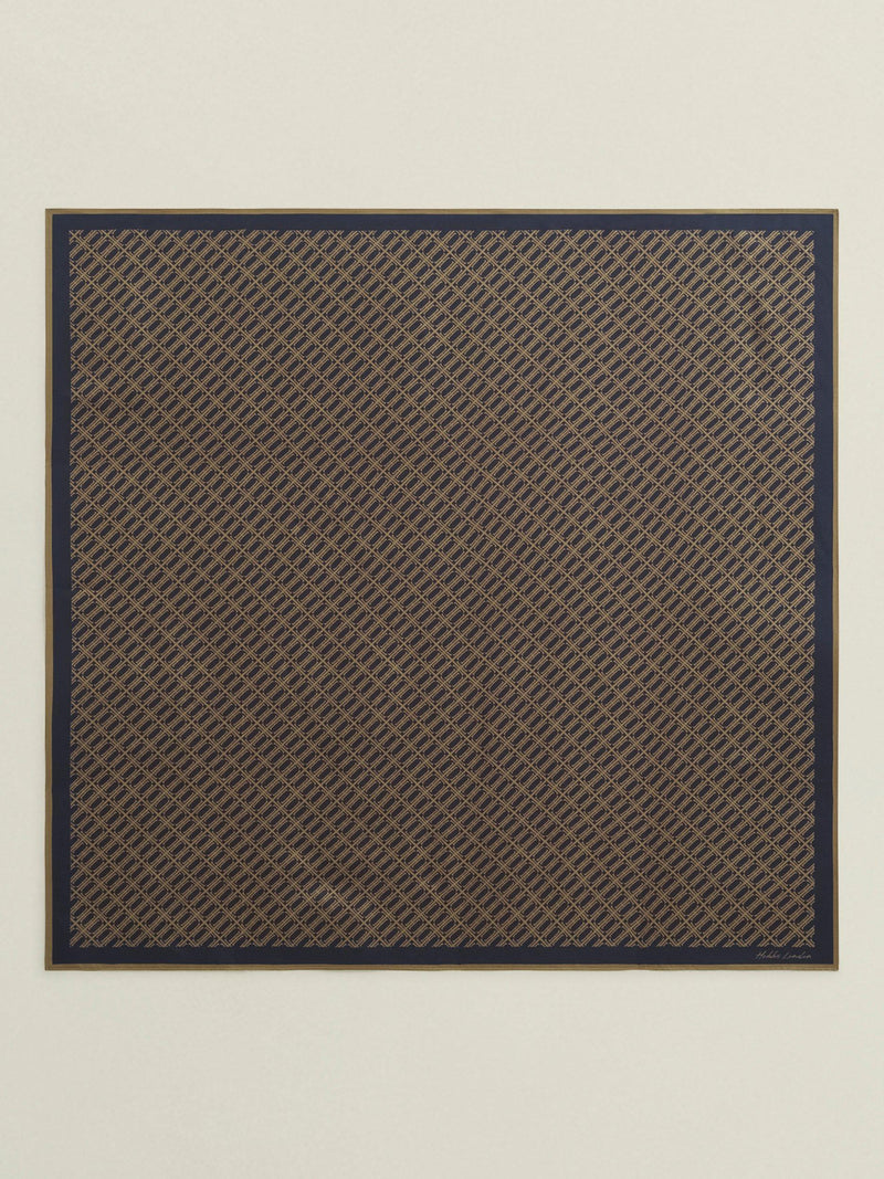 Hobbs pure silk scarf navy and camel abstract pattern 90cm - British product