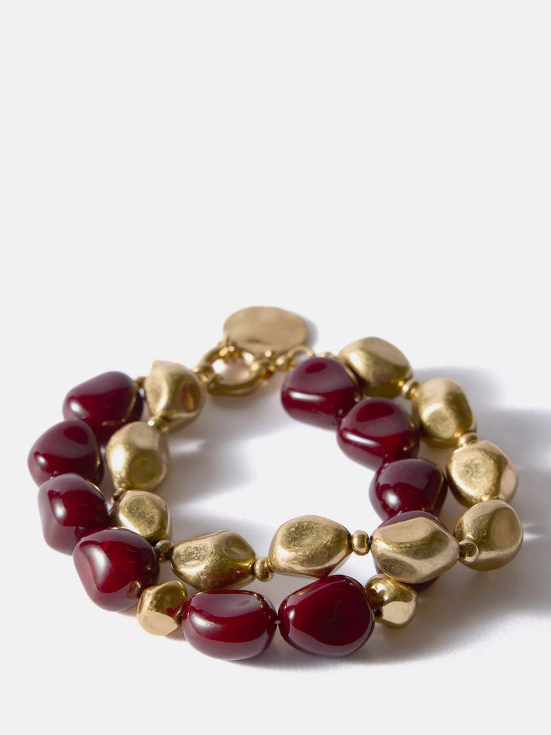 Mint Velvet layered resin bracelet dark red gold, imported from the UK