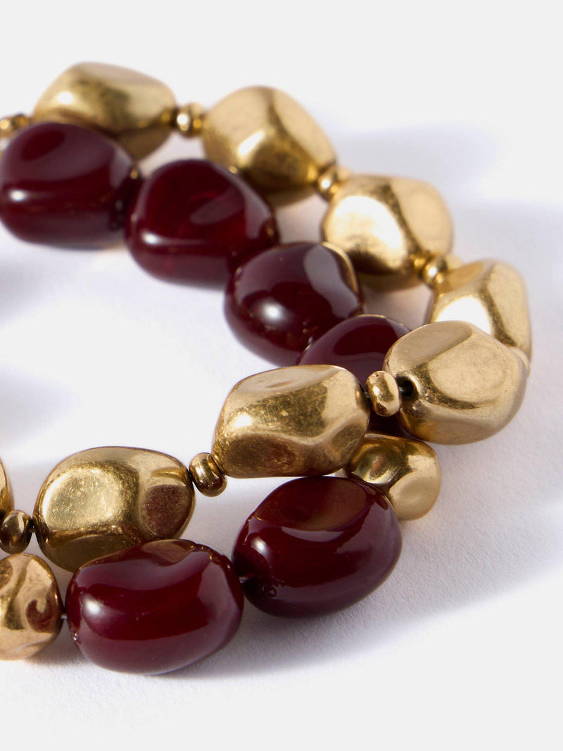 Mint Velvet layered resin bracelet dark red gold, imported from the UK