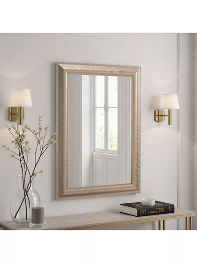 John Lewis Yearn Textured Rectangular Frame Wall Mirror, Champagne, 102 x 74.5 x 2.5cm- Buy online at McGrocer