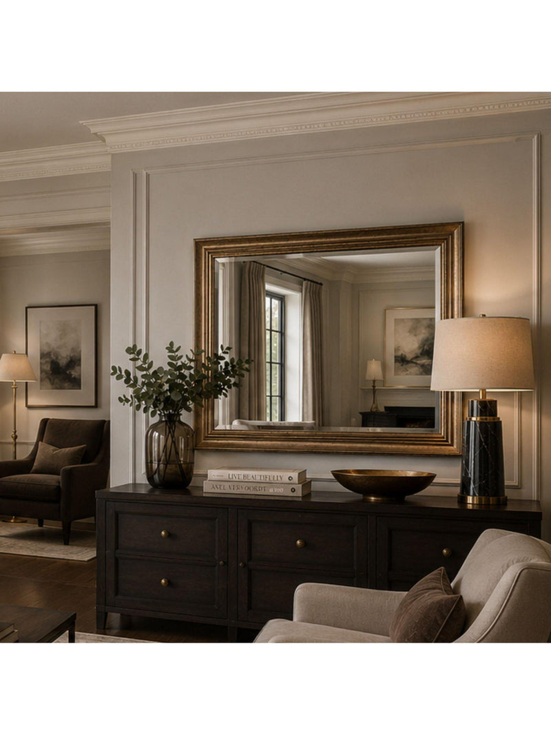Yearn ribbed rectangular wall mirror in champagne finish (British brand)