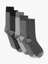 John Lewis John Lewis Cotton Rich Assorted Pattern Crew Socks, Pack of 5, Mono- Buy online at McGrocer